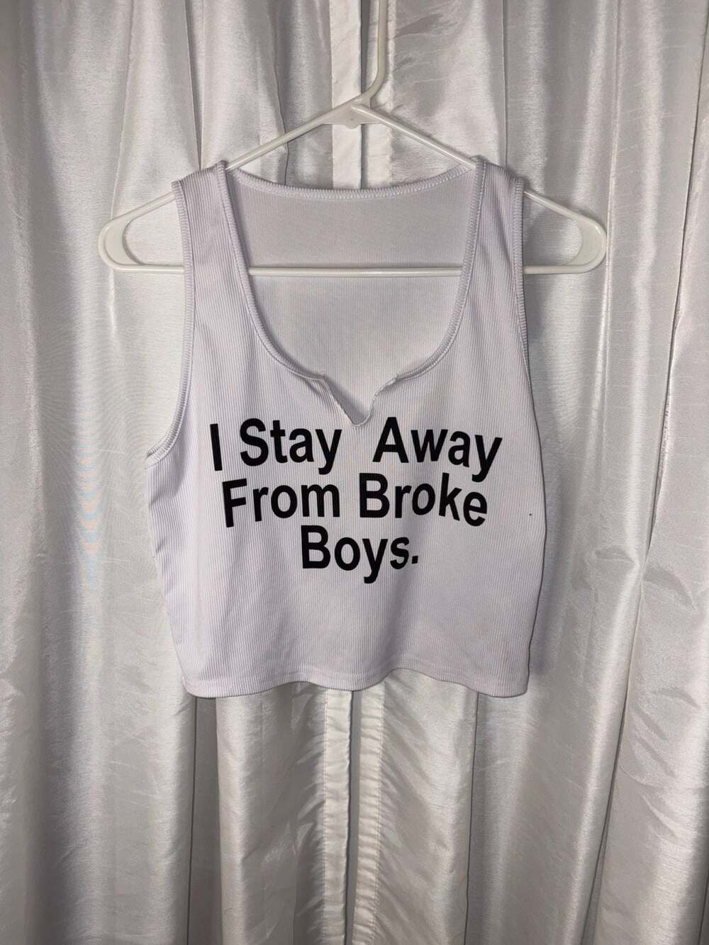 Ribbed Notch Neck Crop Tank Top White Size S
